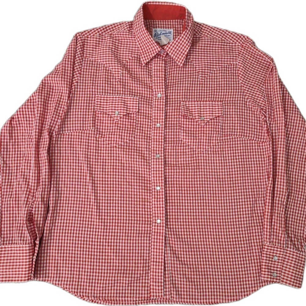 Vintage Rockmount Ranch Wear Shirt Mens L Red Gingham Western Pearl Snap